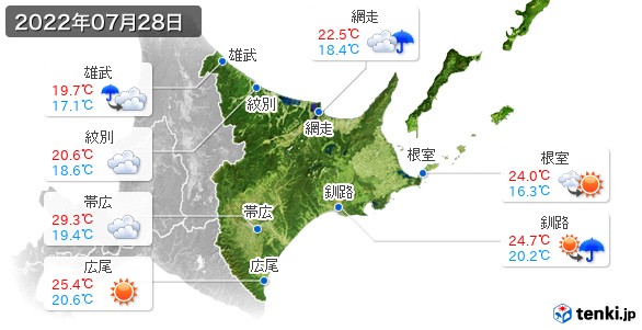 道東(2022年07月28日の天気