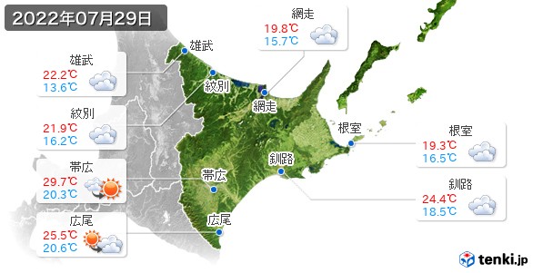 道東(2022年07月29日の天気