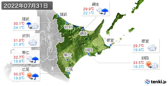 道東(2022年07月31日の天気