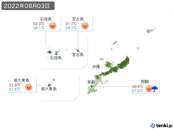 沖縄地方(2022年08月03日の天気