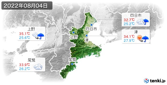 三重県(2022年08月04日の天気