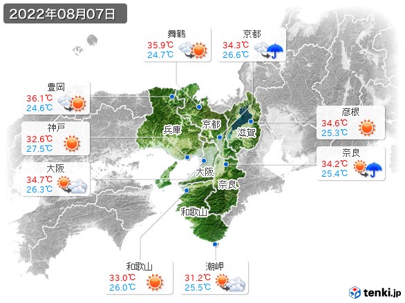 近畿地方(2022年08月07日の天気