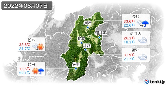 長野県(2022年08月07日の天気