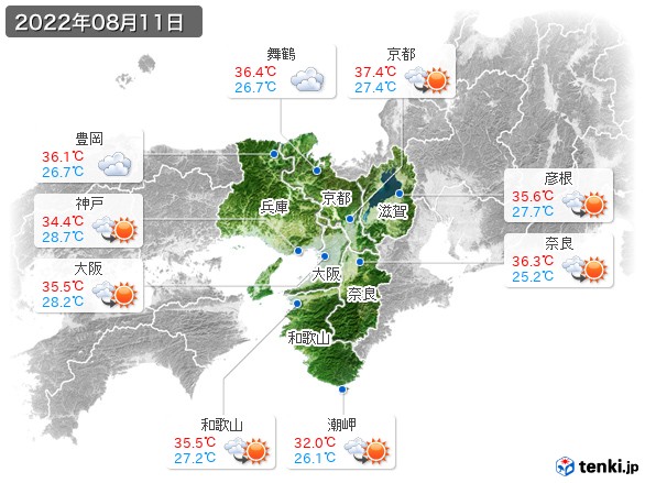 近畿地方(2022年08月11日の天気