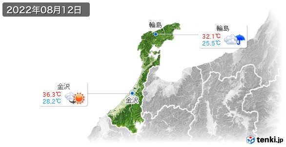 石川県(2022年08月12日の天気
