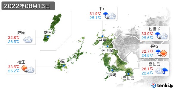 長崎県(2022年08月13日の天気