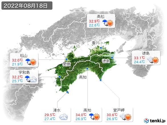 四国地方(2022年08月18日の天気