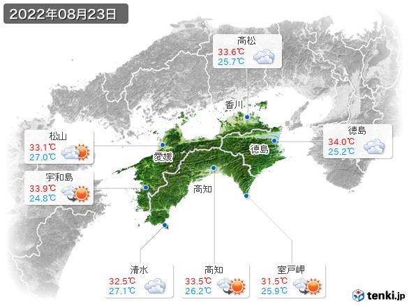 四国地方(2022年08月23日の天気