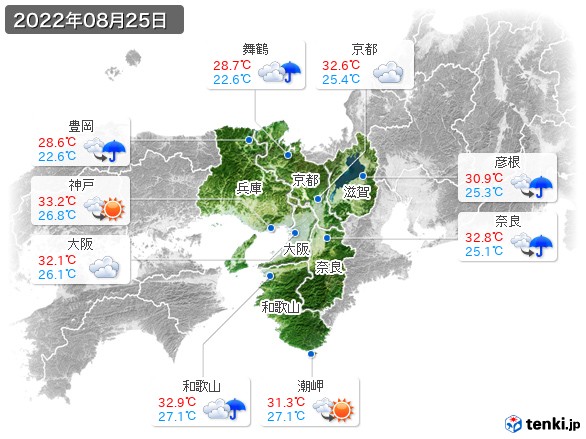 近畿地方(2022年08月25日の天気