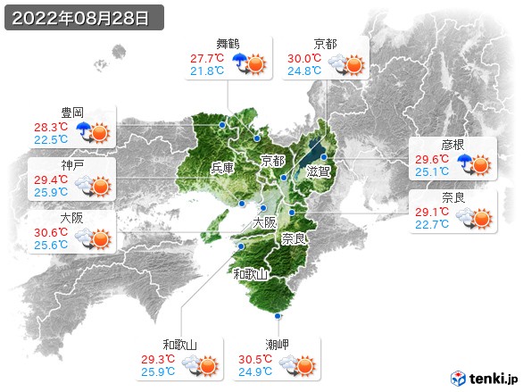 近畿地方(2022年08月28日の天気