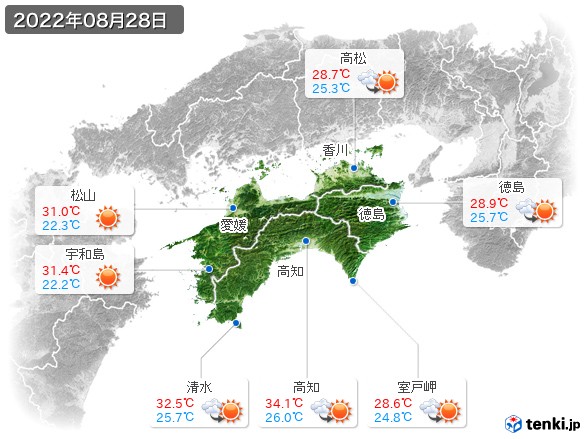 四国地方(2022年08月28日の天気