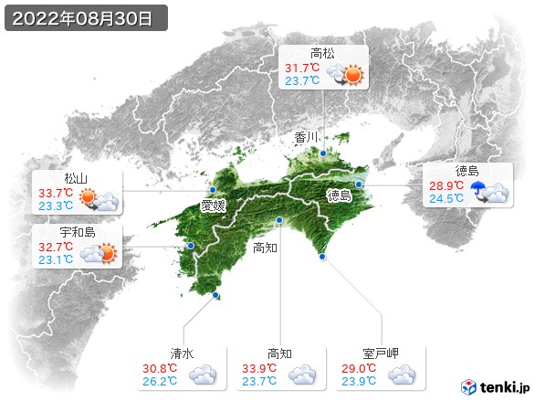 四国地方(2022年08月30日の天気