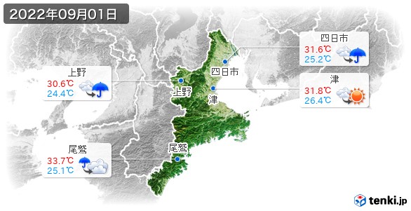 三重県(2022年09月01日の天気