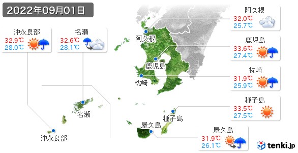 鹿児島県(2022年09月01日の天気