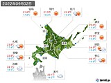 2022年09月02日の北海道地方の実況天気