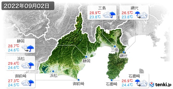 静岡県(2022年09月02日の天気