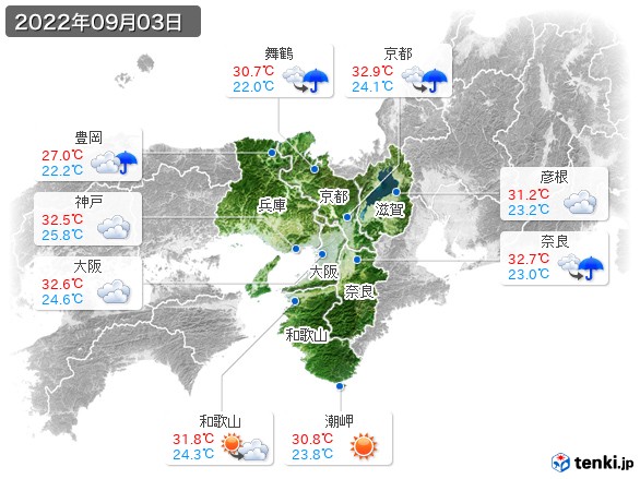 近畿地方(2022年09月03日の天気