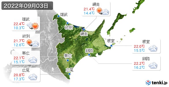 道東(2022年09月03日の天気