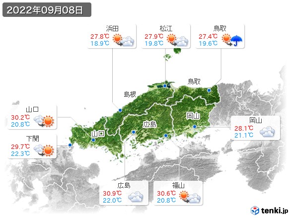 中国地方(2022年09月08日の天気