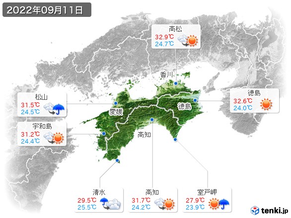 四国地方(2022年09月11日の天気