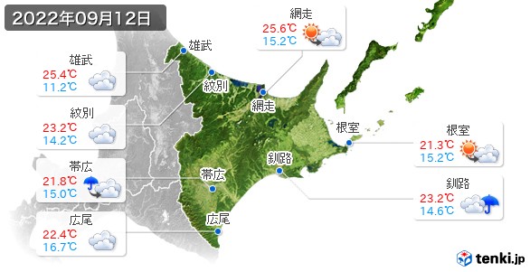 道東(2022年09月12日の天気