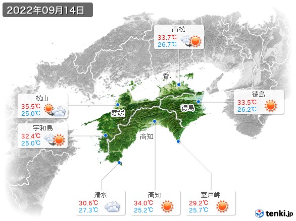四国地方(2022年09月14日の天気