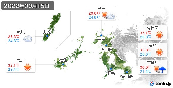 長崎県(2022年09月15日の天気