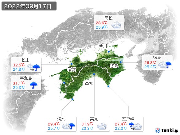 四国地方(2022年09月17日の天気