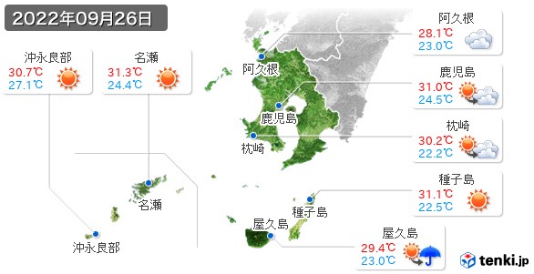 鹿児島県(2022年09月26日の天気