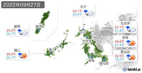 長崎県(2022年09月27日の天気