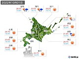 2022年10月01日の北海道地方の実況天気