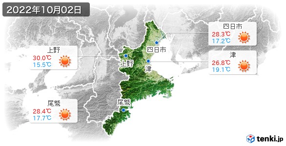 三重県(2022年10月02日の天気