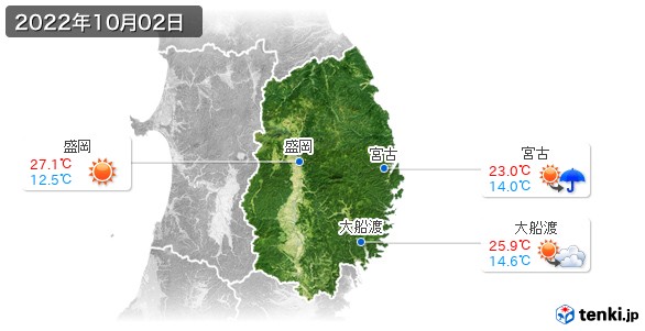 岩手県(2022年10月02日の天気