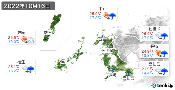 長崎県(2022年10月16日の天気