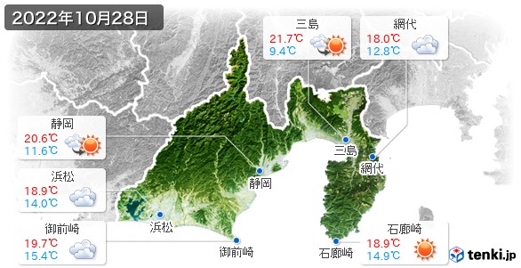 静岡県(2022年10月28日の天気
