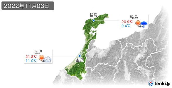 石川県(2022年11月03日の天気