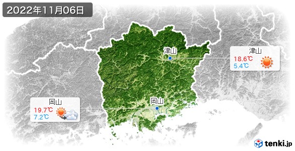 岡山県(2022年11月06日の天気