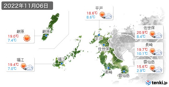 長崎県(2022年11月06日の天気