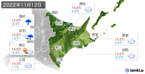 道東(2022年11月12日の天気