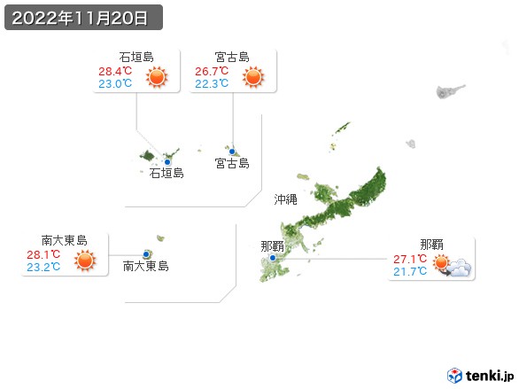 沖縄地方(2022年11月20日の天気