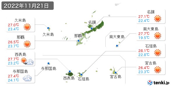 沖縄県(2022年11月21日の天気