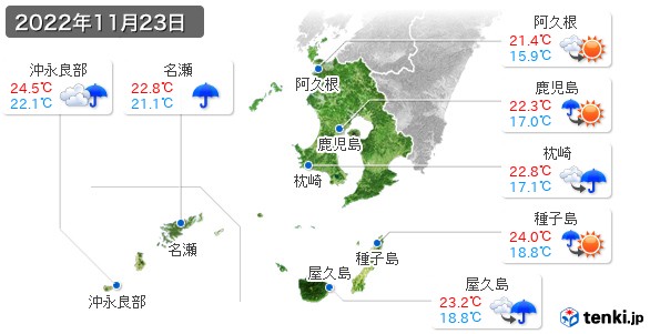 鹿児島県(2022年11月23日の天気