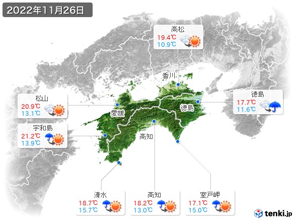 四国地方(2022年11月26日の天気