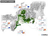 2022年11月30日の東海地方の実況天気