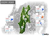 2022年11月30日の長野県の実況天気
