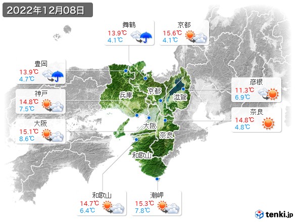 近畿地方(2022年12月08日の天気