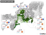 2022年12月14日の東海地方の実況天気