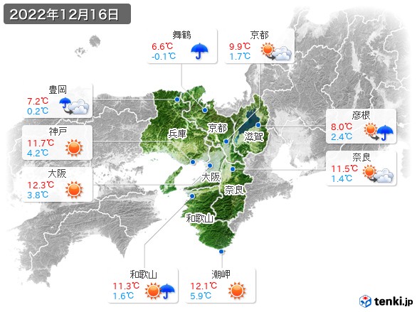 近畿地方(2022年12月16日の天気