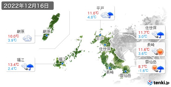 長崎県(2022年12月16日の天気