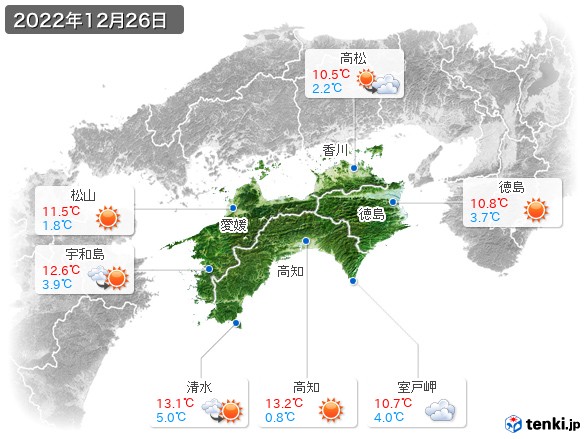 四国地方(2022年12月26日の天気